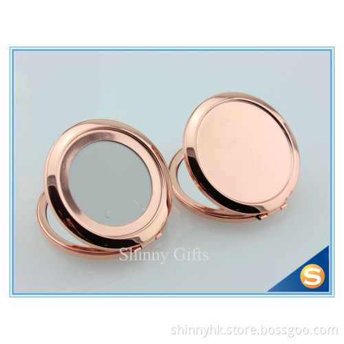 Rose Gold Plating Round Shape Cosmetic Mirror Case
